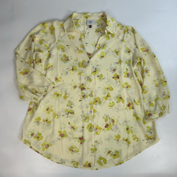 CAbi Tops - Cabi Go To Blouse Small Yellow Floral Print Button Front 3/4 Sleeve Blouse 6294